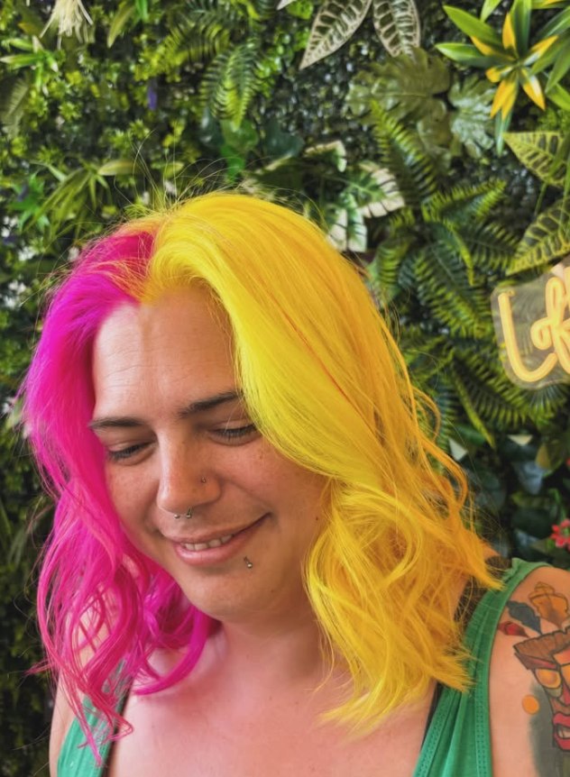 Pink and yellow split-dye colour in Bristol